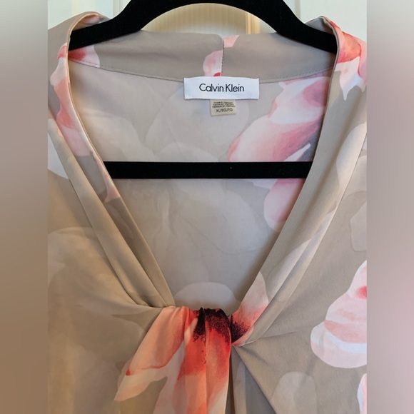 Calvin Klein Coral & Tan & White sleeveless blouse XLarge. Jersey. - Picture 5 of 7